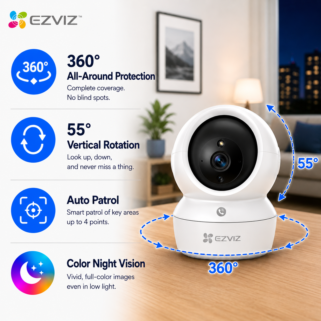 EZVIZ H6c Pro 2K - Pan & Tilt Indoor Wifi Camera